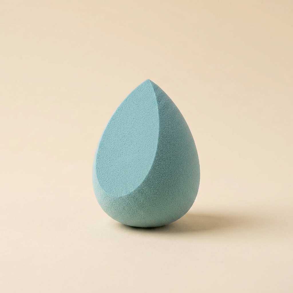 Tyrkysový beauty blender se zkosením nahoře