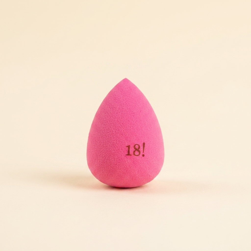 Růžový beauty blender s vlastním gravírovaným textem věku 18