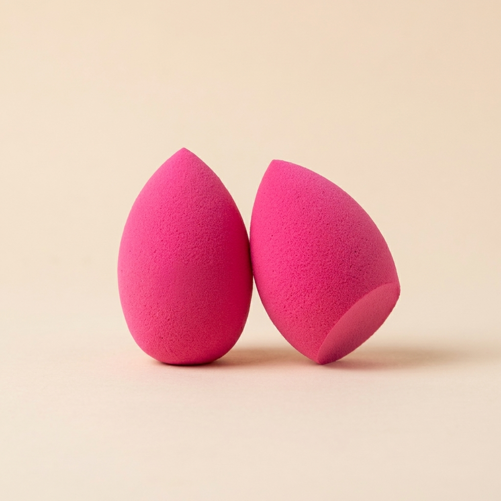 Růžový beauty blender se zkosením dole