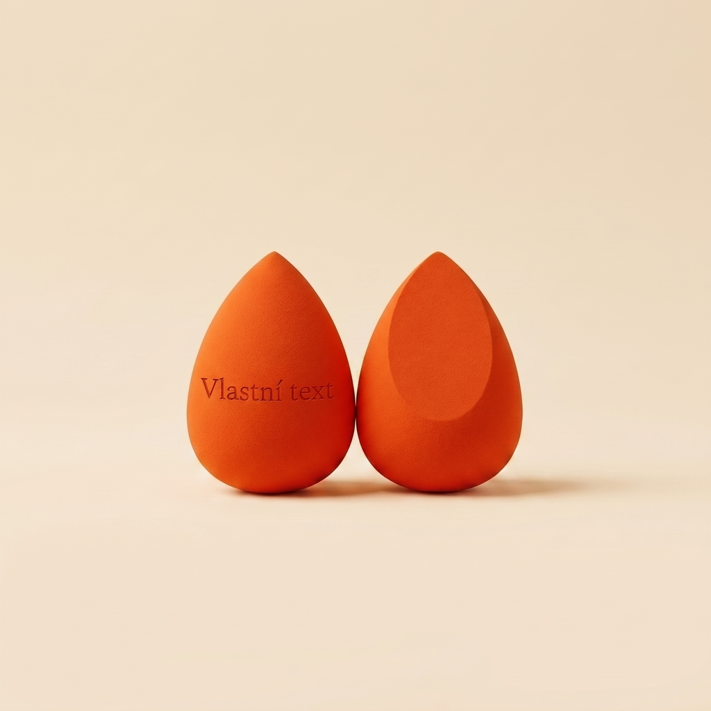 Oranžový beauty blender s vlastním gravírovaným textem