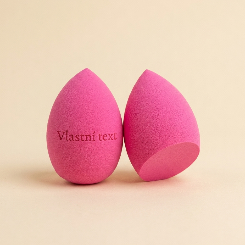 Světle růžový beauty blender s vlastním gravírováním na míru zkosený dole