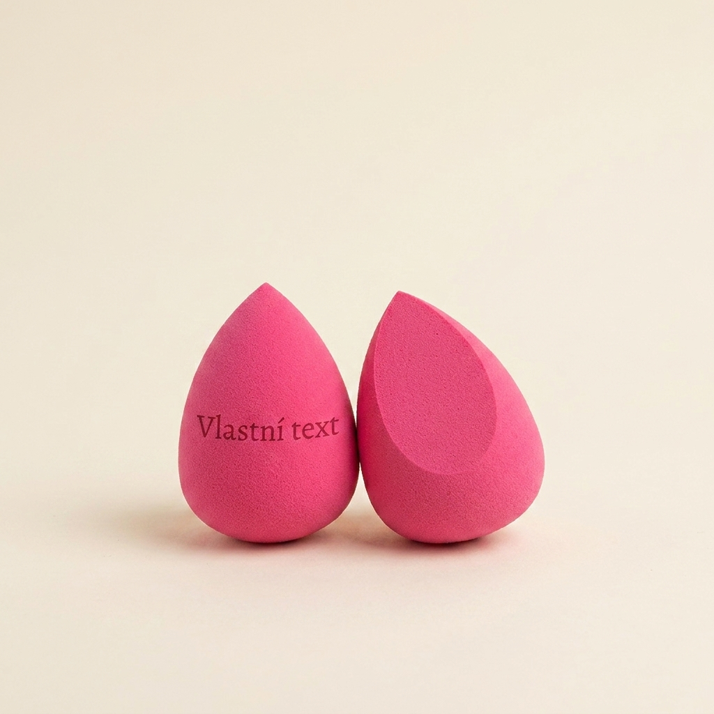 Růžový beauty blender s gravírováním vlastního jména se zkosením nahoře